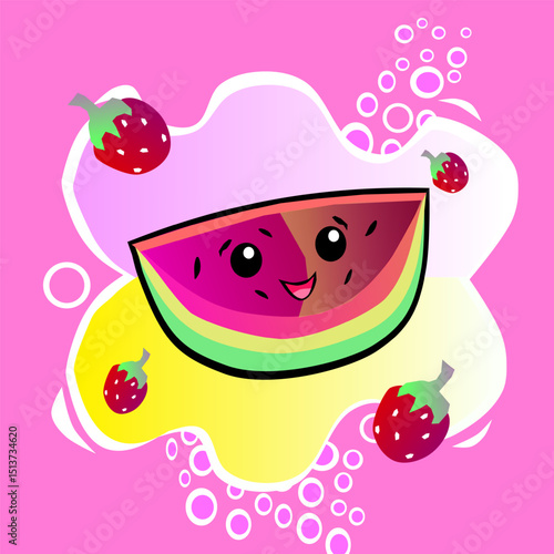  Letni piknik z arbuzem – zabawna ilustracja wektorowa