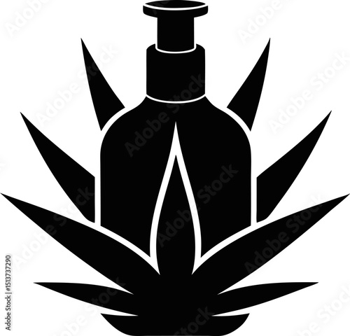 Aloe Vera Serum Bottle Silhouette Vector Illustration
