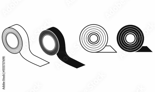 Adhesive tape roll vector set, including outline, solid, and filled icons. Suitable for icon,logo,symbol,DIY, packaging, craft, or repair illustrations.isolated white background. 