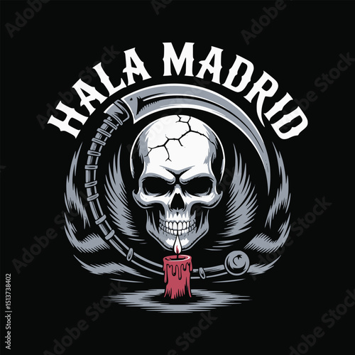 Hala Madrid Gothic T-Shirt Design – Scythe, Wings & Candle Tribute Graphic