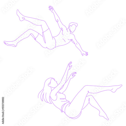 person in a falling pose lineart illustration
