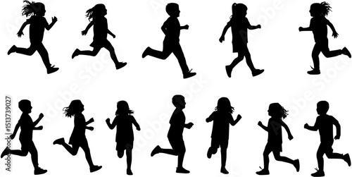 children silhouette happy playing

