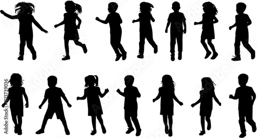 children silhouette happy playing
