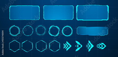 Sci-fi futuristic HUD dashboard display virtual reality technology screen. Statistics, data, information, infographic. Vector	