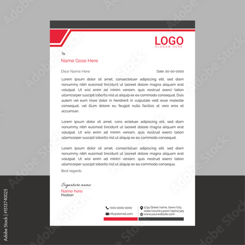 Professional and modern corporate letterhead template with a clean layout and sharp lines, ideal for business communication, branding documents, and professional office use