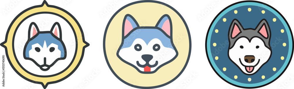 Obraz premium cute husky siberian emblem logo template set