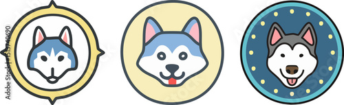 cute husky siberian emblem logo template set