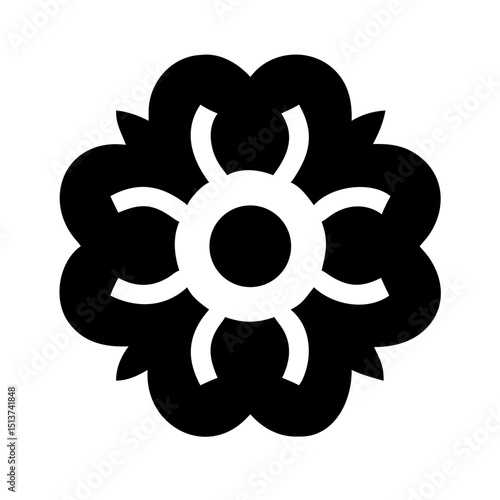 Silhouette puffy flower with intricate center icon on transparent background for web and graphic design