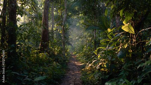Wallpaper Mural Narrow Forest Path In Dense Rainforest With Morning Light, Suitable For Meditation Scenes Or Peaceful Backgrounds Torontodigital.ca