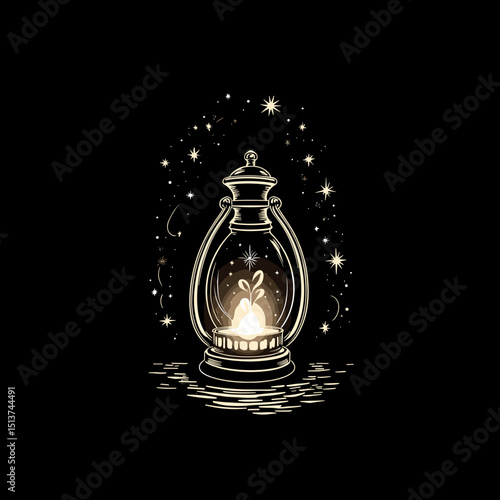 Vintage lantern glowing softly against a starry night backdrop  