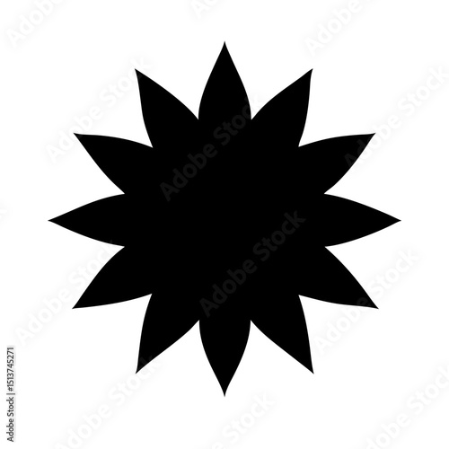 Silhouette starburst flower with deep contrast icon on transparent background for web and graphic design