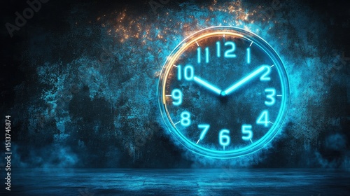 Wallpaper Mural Glowing clock engulfed in ethereal blue and orange flames, set against a dark, smoky background Torontodigital.ca