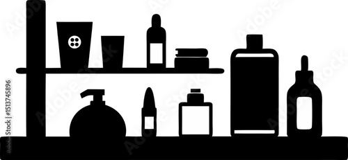 Shelf With Morning Skincare Items Silhouette Vector