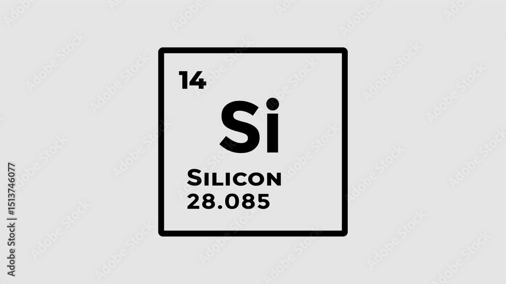 Silicon, chemical element of the periodic table graphic animation. Alpha channel. Transparent background motion design. 4K resolution Silicon, chemical element of the periodic table graphic animation. Alpha channel. Transparent background motion design. 4K resolution