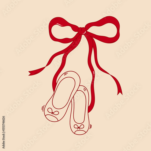 Vintage Ballet Shoes with Ribbon Bow Elegant Dance Illustration