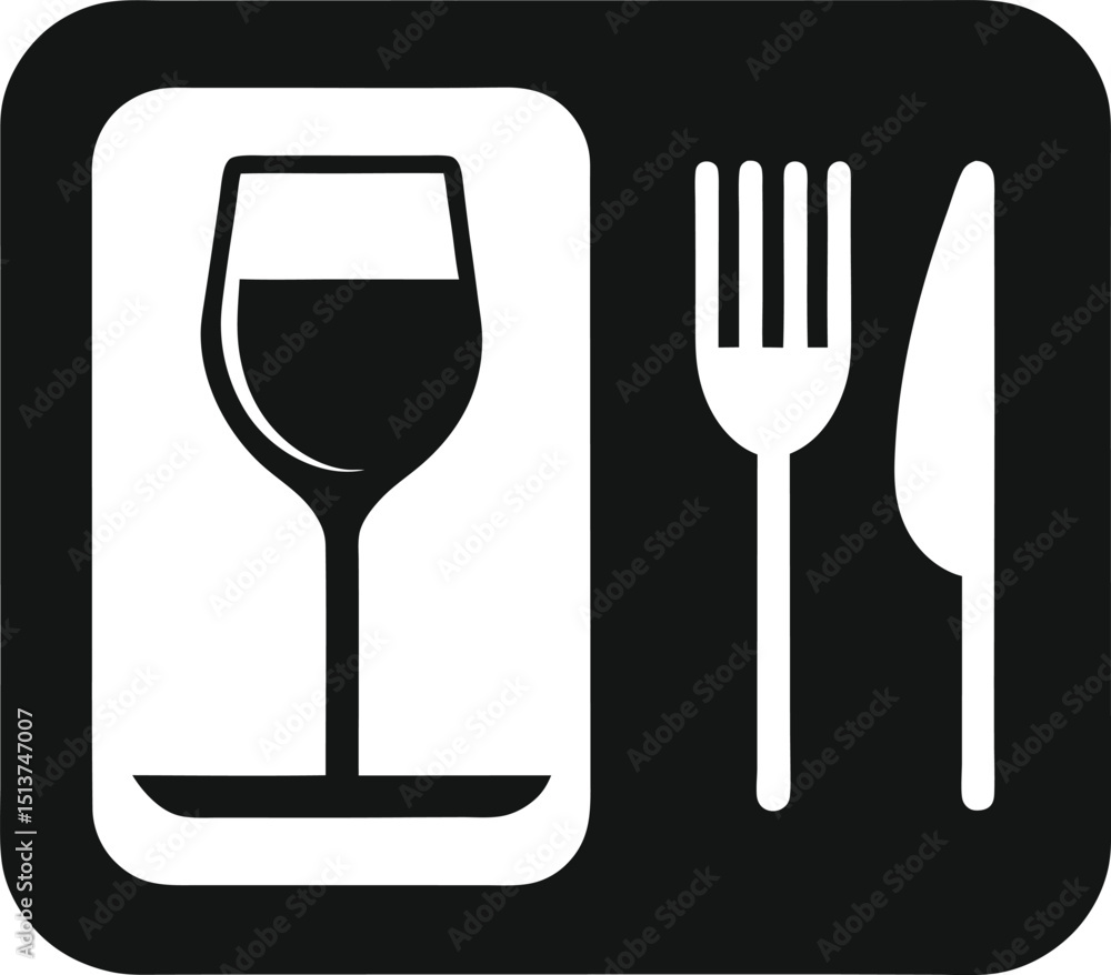 Fototapeta premium A solid black icon showing a knife, fork, and spoon spaced evenly.