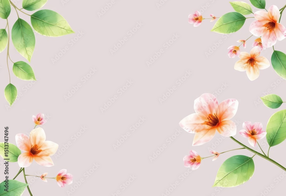 Fototapeta premium Elegant watercolor leaf frame with floral branches, perfect for wedding stationery, romantic, autumn