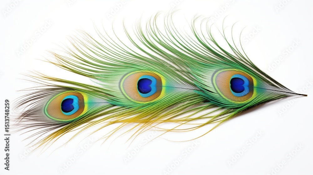 Obraz premium A close-up of a peacock feather, focusing on the vibrant, iridescent eye pattern in the center, displaying a stunning range of blues, greens, and golds