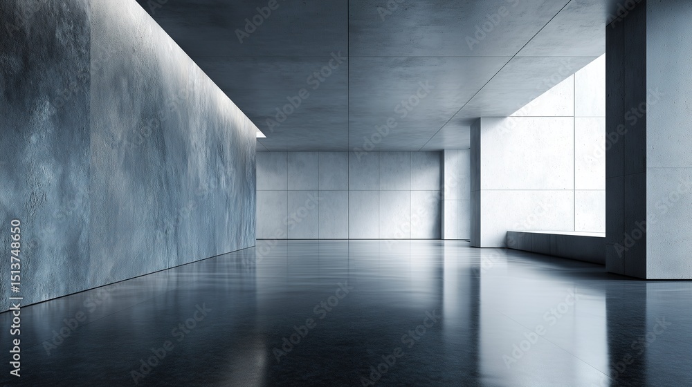 Fototapeta premium Minimalist concrete space with smooth floor and textured wall, clean lines and neutral tones. Serene simplicity in modern architecture. 