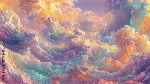 Dreamlike pastel cloudscape, swirling textures, vibrant hues