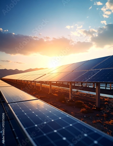 Solar panels perspective view background, green energy concept, eco electricity production