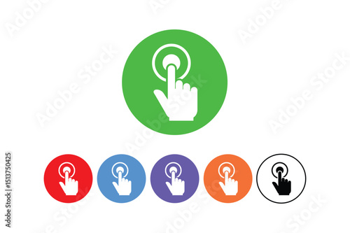Set of colorful touch or click icon symbols illustrating interactive actions and digital interfaces