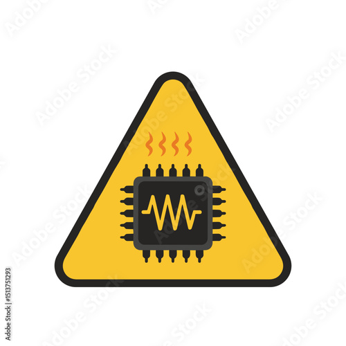 Warning symbol for overheating electronic components in yellow  