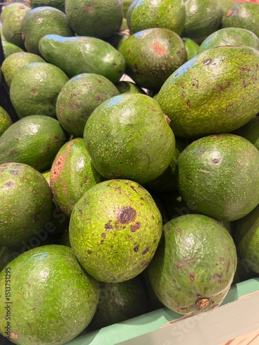 Fresh Green Avocados Displayed at Market