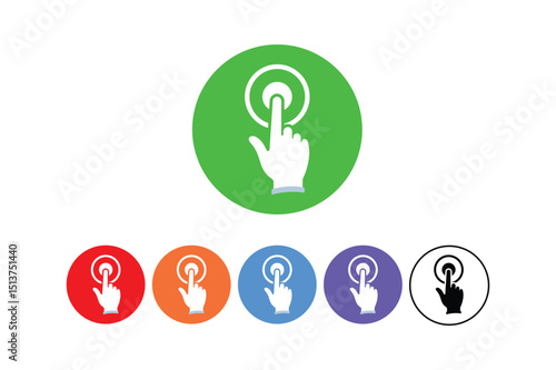 Set of colored circle icons showing a hand pressing a touchscreen symbol graphic