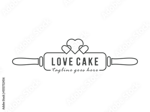 creative rolling pin design, love bakery logo, vector, isolated on transparent background