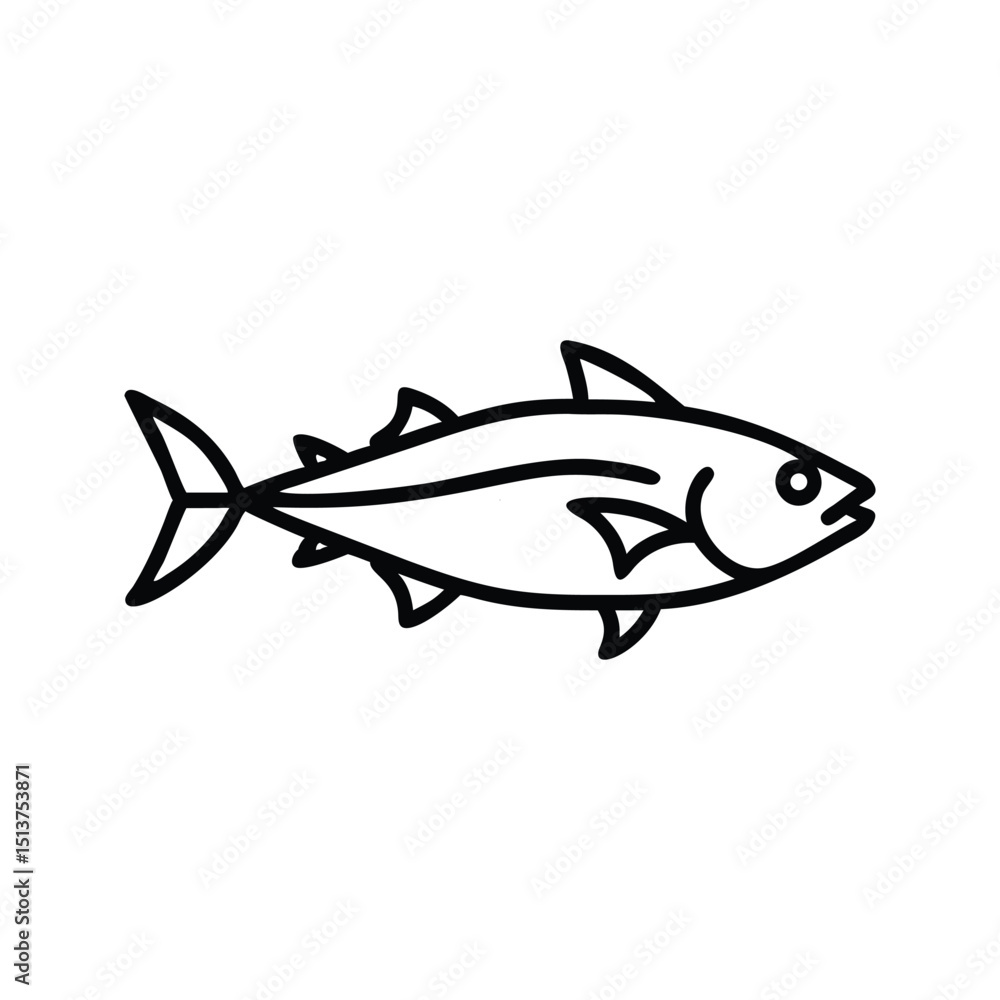 Tuna fish outline black line isolated on white background Tuna fish outline black line isolated on white background