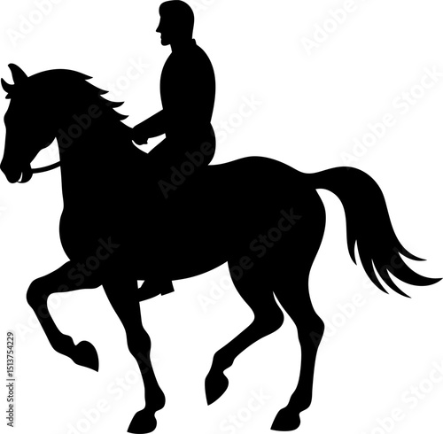 horse rider silhouette, mounted ranger black and white vector silhouette 