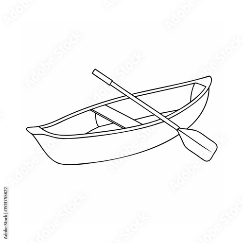 Simple line drawing of a canoe with paddle vector illustration isolated on white