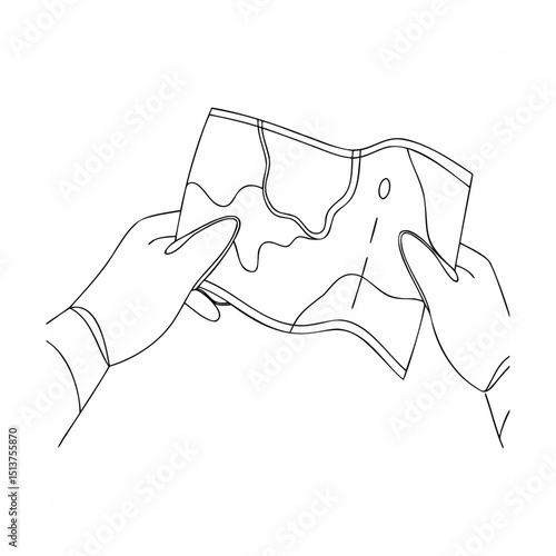 Person hands examining a detailed contour map illustrating exploration and planning