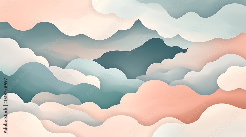 Abstract layered cloudscape design in muted colors. Abstract layered cloudscape design in muted colors.