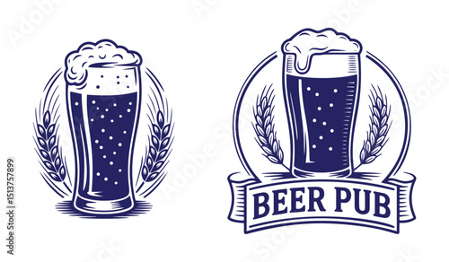 Vector logos for beer pub on white background