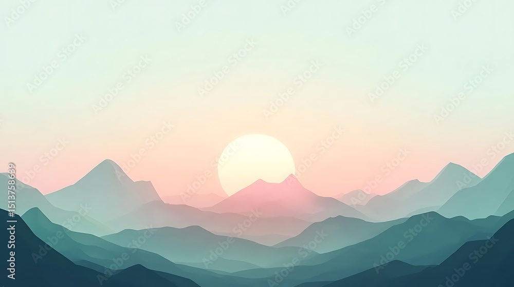 Obraz premium Pastel mountain range at sunrise.