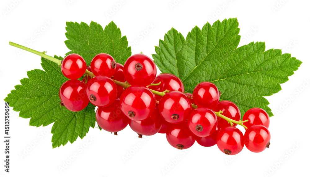 Redcurrant twig with ripe berries and lobed leaves isolated on transparent background, ideal for healthy eating and natural food themes Redcurrant twig with ripe berries and lobed leaves isolated on transparent background, ideal for healthy eating and natural food themes