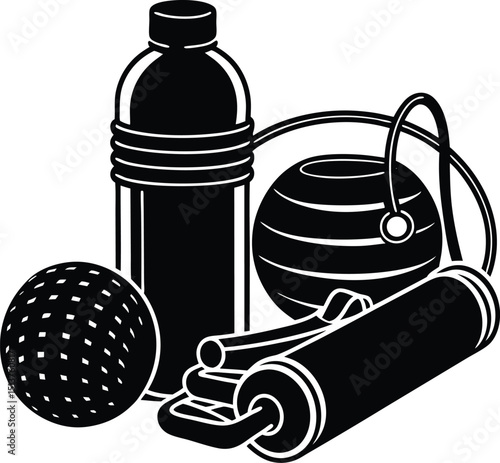 Fitness equipment water bottle exercise ball jump rope weights workout gym