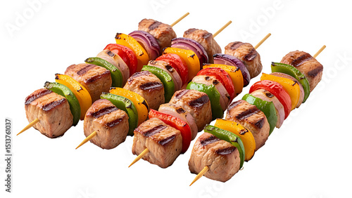 Delicious grilled pork skewers with colorful bell peppers and onions perfect for summer barbecues and grilling recipes Transparent 