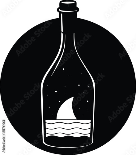 Shark in a bottle night sky ocean message in a bottle