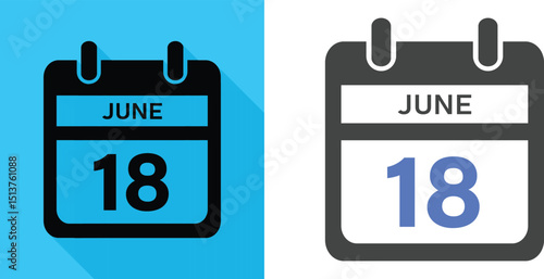 June 18th Calendar Icon. June 18 Calendar Date. Time Management or Appointment.