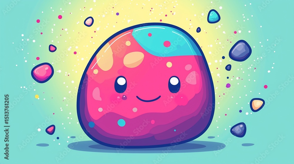 Naklejka premium Cute blob character, light burst, colorful