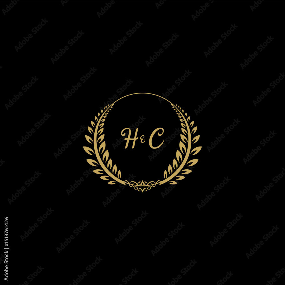 Fototapeta premium HC beautiful, feminine and elegant wedding monogram initial logo with circle floral gold