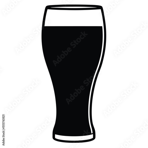 A glass of dark liquid viewed from the side on a white background