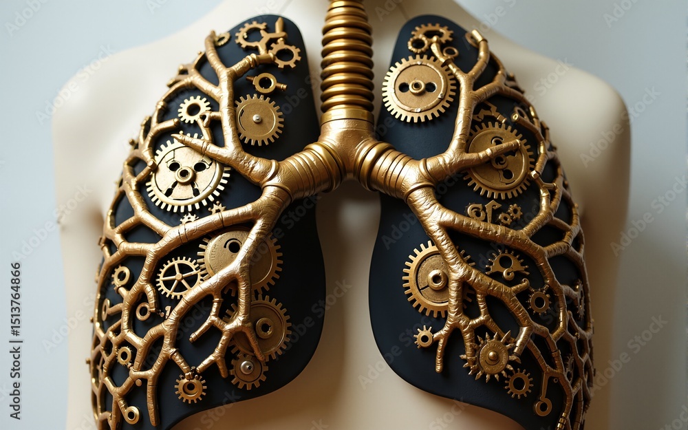 Obraz premium Mechanical Lungs: Intricate Gearwork Representing Respiratory System. High quality