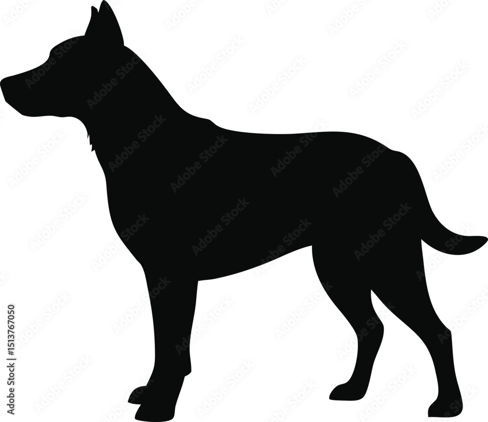Dog silhouette isolated on white background, standing in profile view Dog silhouette isolated on white background, standing in profile view
