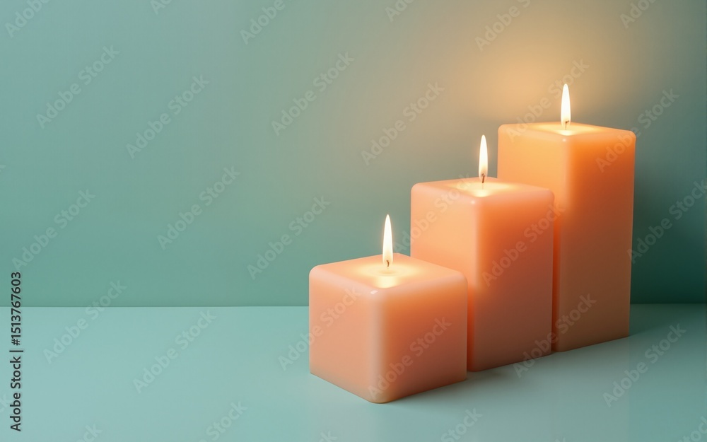 Square Peach Wax Melt Beside Tealight Candles on Teal Background. High quality Square Peach Wax Melt Beside Tealight Candles on Teal Background. High quality