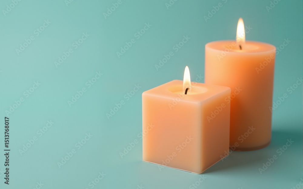 Square Peach Wax Melt Beside Tealight Candles on Teal Background. High quality Square Peach Wax Melt Beside Tealight Candles on Teal Background. High quality