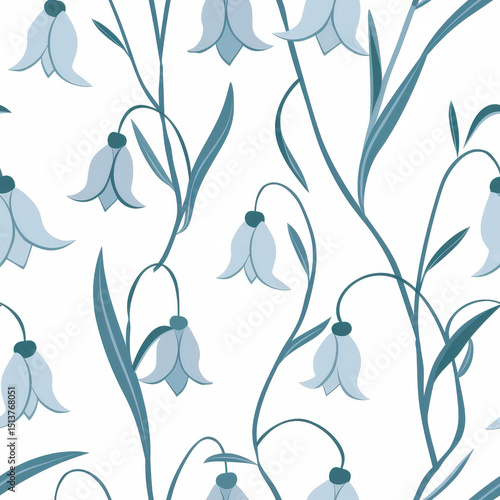 Spring Blooms Pattern: A serene and stylish seamless pattern featuring elegant, stylized bellflower illustrations, evoking a sense of spring's delicate beauty., seamless